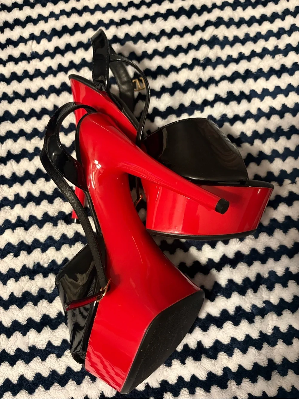 Red and Black Platform Slingback Heels - Women